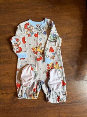 Disney Grey Toy Story Footed One-Piece Pajamas with Light Blue Trim